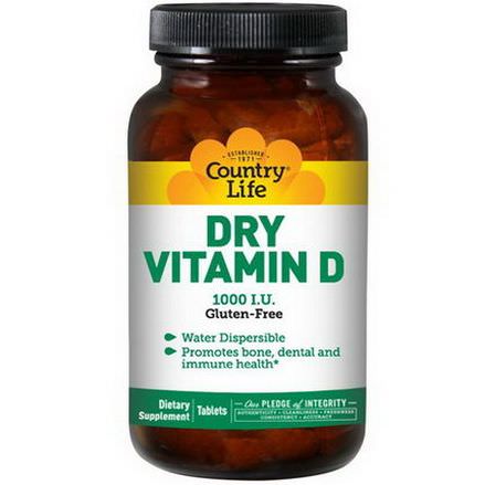 Country Life, Dry Vitamin D, 1000 IU, 100 Tablets