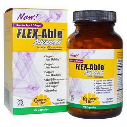 Country Life, Flex Able Advanced, Includes Glucosamine, Bioactive Type II Collagen, 90 Capsules
