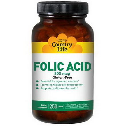 Country Life, Folic Acid, 800mcg, 250 Tablets