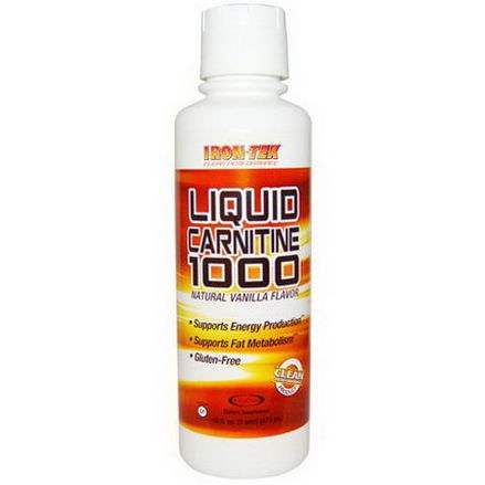 Country Life, Iron Tek, Liquid Carnitine 1000, Natural Vanilla Flavor 473ml