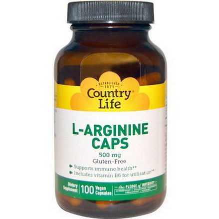 Country Life, L-Arginine Caps, 500mg, 100 Veggie Caps