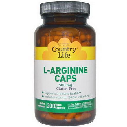 Country Life, L-Arginine Caps, 500mg, 200 Vegan Caps