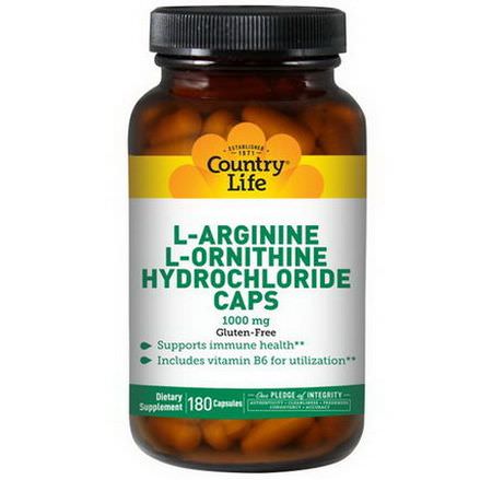 Country Life, L-Arginine L-Ornithine Hydrochloride Caps, 1000mg, 180 Capsules