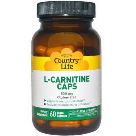 Country Life, L-Carnitine Caps, 500mg, 60 Vegan Caps