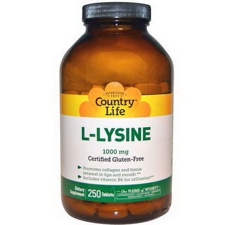 Country Life, L-Lysine, 1000mg, 250 Tablets