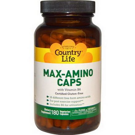Country Life, Max-Amino Caps, with Vitamin B-6, 180 Veggie Caps