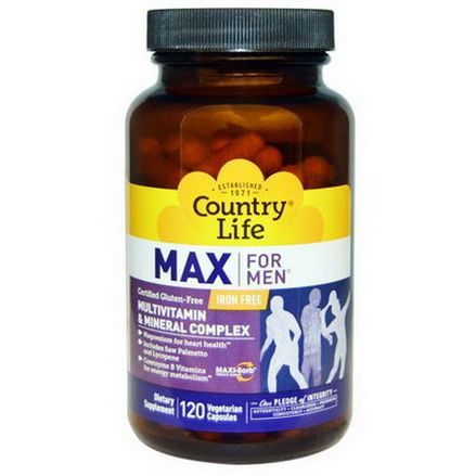 Country Life, Max for Men, Multivitamin&Mineral, Iron-Free, 120 Veggie Caps