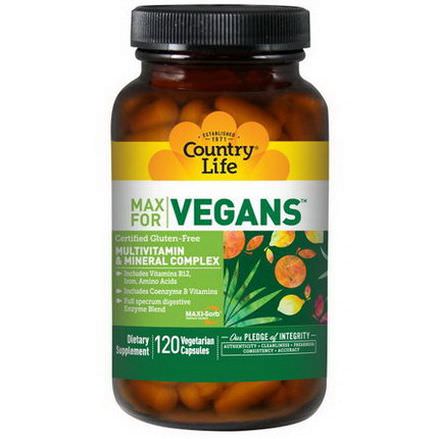 Country Life, Max for Vegans, Multivitamin&Mineral Complex, 120 Vegan Caps