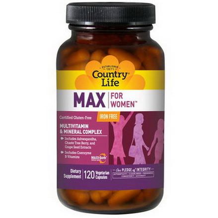 Country Life, Max, for Women, Multivitamin&Mineral Complex, Iron Free, 120 Veggie Caps