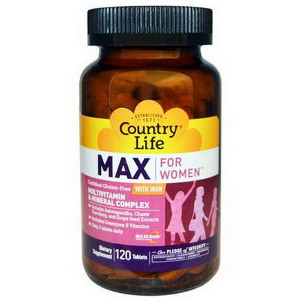 Country Life, Max, for Women, Multivitamin&Mineral Complex, With Iron, 120 Tablets