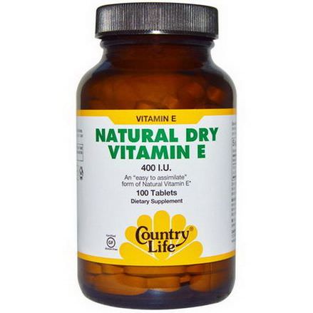 Country Life, Natural Dry Vitamin E, 400 IU, 100 Tablets