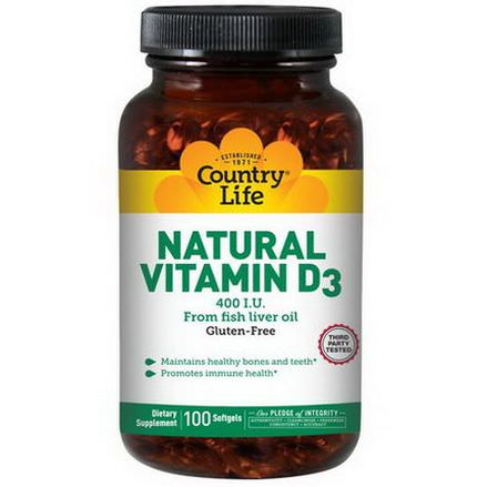 Country Life, Natural Vitamin D3, 400 IU, 100 Softgels