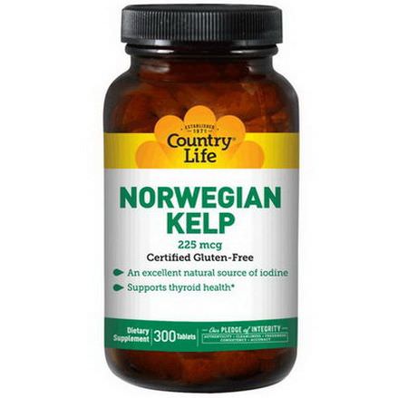 Country Life, Norwegian Kelp, 225mcg, 300 Tablets