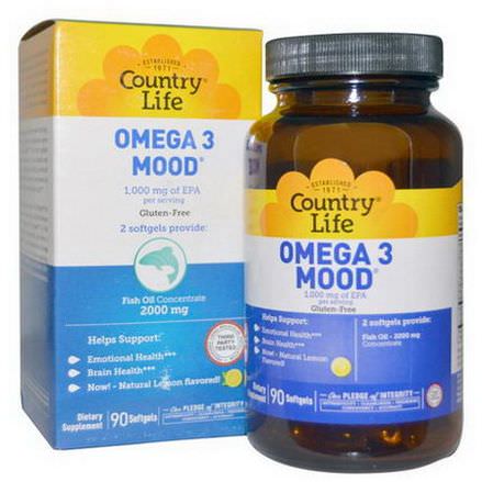 Country Life, Omega 3 Mood, Natural Lemon Flavored, 90 Softgels