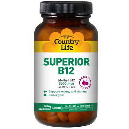Country Life, Superior B12, Berry Flavor, 3000mcg, 120 Sublingual Lozenges
