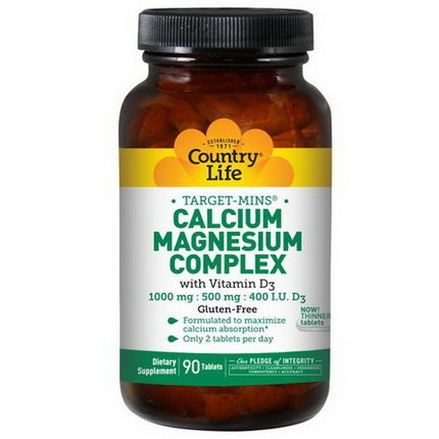 Country Life, Target-Mins, Calcium Magnesium Complex, with Vitamin D3, 90 Tablets