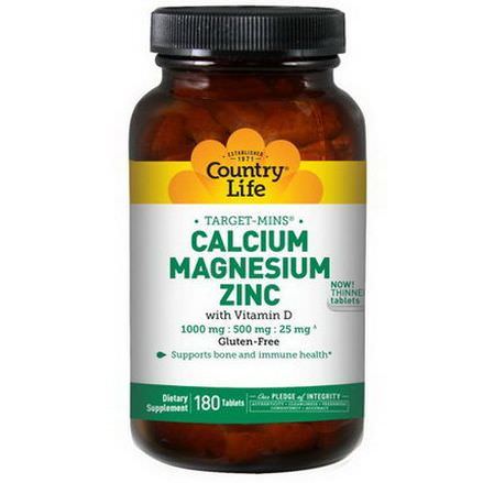 Country Life, Target-Mins, Calcium Magnesium Zinc, 180 Tablets
