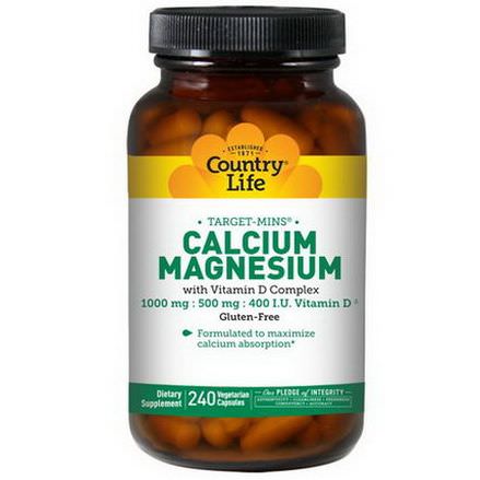 Country Life, Target-Mins, Calcium-Magnesium with Vitamin D Complex, 240 Veggie Caps