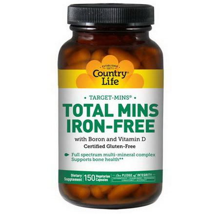 Country Life, Total Mins Iron-Free, 150 Veggie Caps