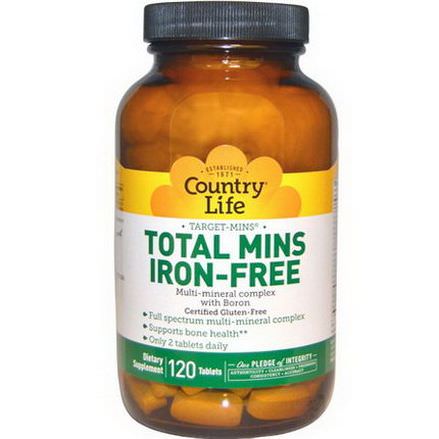 Country Life, Total Mins Iron-Free, Multi-Mineral Complex with Boron, 120 Tablets