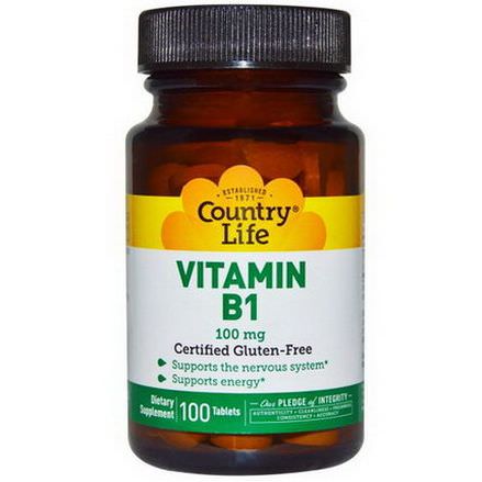 Country Life, Vitamin B1, 100mg, 100 Tablets