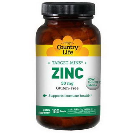 Country Life, Zinc, 50mg, 180 Tablets