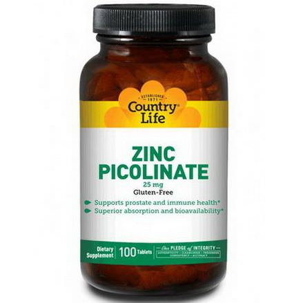 Country Life, Zinc Picolinate, 25mg, 100 Tablets