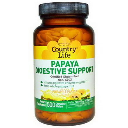 Country Life, Papaya Digestive Support, Pineapple Papaya Flavor, 500 Chewable Wafers
