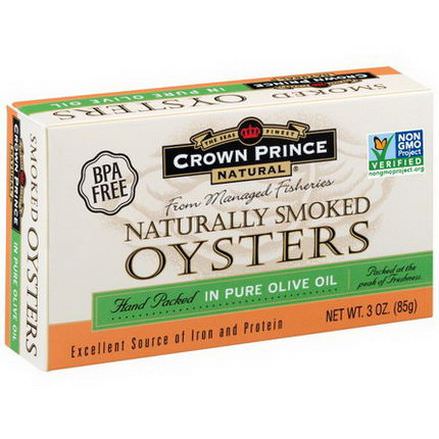 Crown Prince Natural, Naturally Smoked Oysters, in Pure Olive Oil 85g