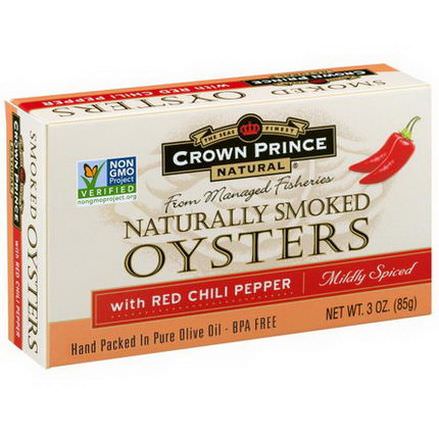 Crown Prince Natural, Naturally Smoked Oysters with Red Chili Peppers, Mildly Spiced 85g