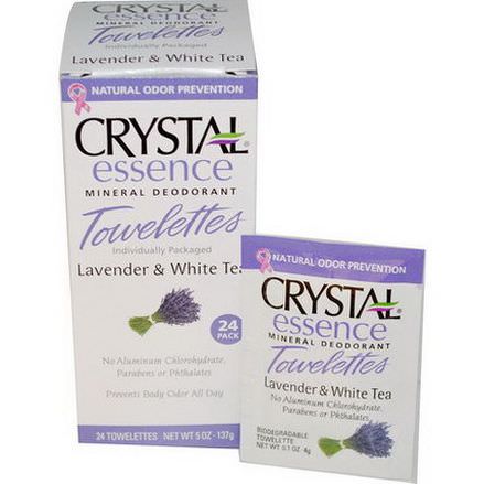 Crystal Body Deodorant, Crystal Essence Mineral Deodorant, Lavender&White Tea, 24 Towelettes
