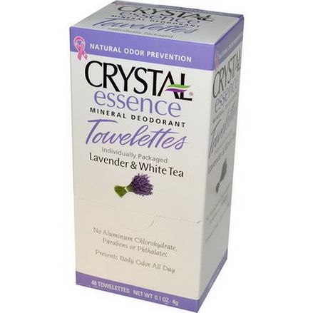 Crystal Body Deodorant, Crystal Essence, Mineral Deodorant Towelettes, Lavender&White Tea, 48 Towelettes