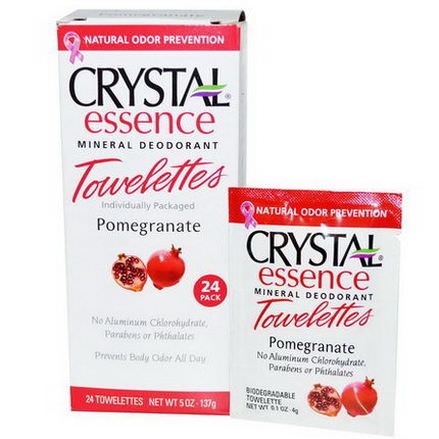 Crystal Body Deodorant, Crystal Essence Mineral Deodorant Towelettes, Pomegranate, 24 Towelettes 4g Each