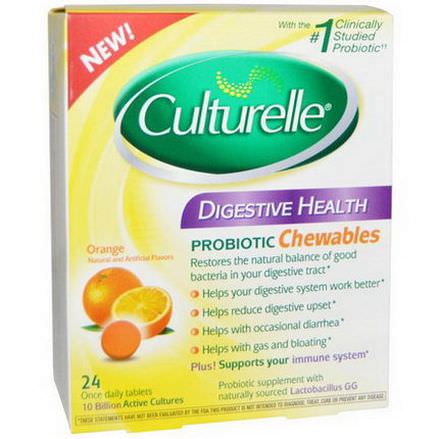 Culturelle, Digestive Health, Probiotic Chewables, Orange, 24 Tablets