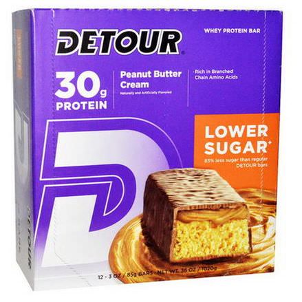Detour, Whey Protein Bars, Peanut Butter Cream, 12 Bars 85g Each
