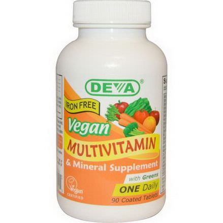 Deva, Multivitamin&Mineral Supplement, Iron Free, Vegan, 90 Coated Tablets