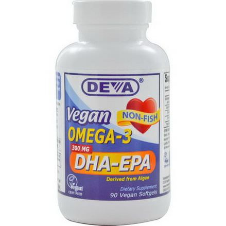 Deva, Vegan Omega-3, DHA-EPA, 300mg, 90 Vegan Softgels