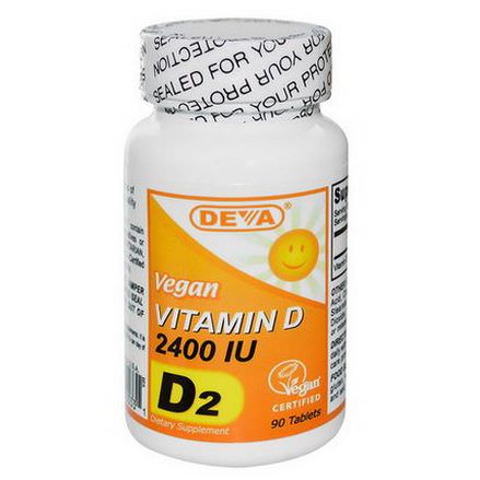 Deva, Vitamin D, D2, Vegan, 2400 IU, 90 Tablets