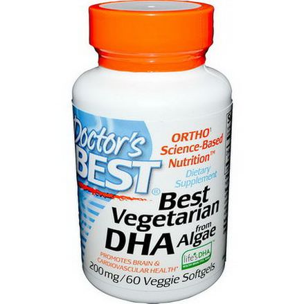 Doctor's Best, Best Vegetarian DHA, from Algae, 200mg, 60 Veggie Softgels