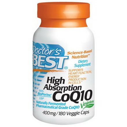 Doctor's Best, High Absorption CoQ10 with BioPerine, 400mg, 180 Veggie Caps