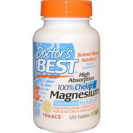 Doctor's Best, Magnesium, High Absorption, 100% Chelated, 120 Tablets