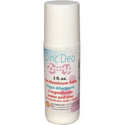 Dr. Clark's Purity Products, Zinc Deo Roll-On Deodorant, 3 fl oz