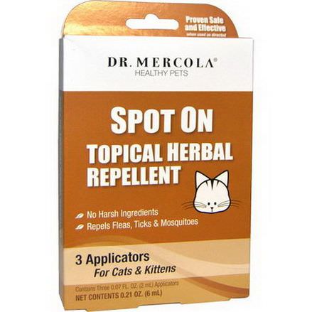 Dr. Mercola, Healthy Pets, Spot On Topical Herbal Repellent for Cats&Kittens, 3 Applicators 2ml Each