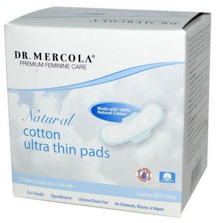 Dr. Mercola, Premium Feminine Care, Natural Cotton Ultra Thin Pads, Daytime with Wings, 10 Ultra Thin Pads