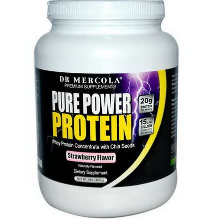 Dr. Mercola, Premium Supplements, Pure Power Protein, Strawberry Flavor 909g