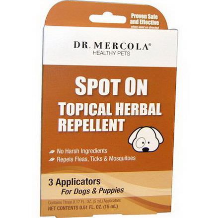 Dr. Mercola, Spot On Topical Herbal Repellent, For Dogs&Puppies, 3 Applicators 5ml Each