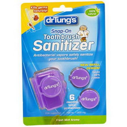 Dr. Tung's, Snap-On Toothbrush Sanitizer, Fresh Mint Aroma, 1 Sanitizer, 2 Refills
