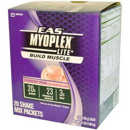 EAS, MyoPlex Lite Build Muscle Shake Mix, Strawberry Cream, 20 Packets 54g Each