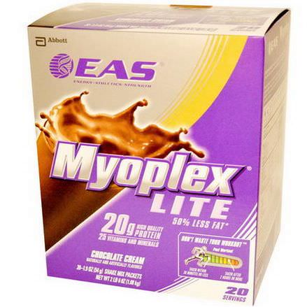 EAS, Myoplex Lite Shake Mix, Chocolate Cream, 20 Packets 54g Each