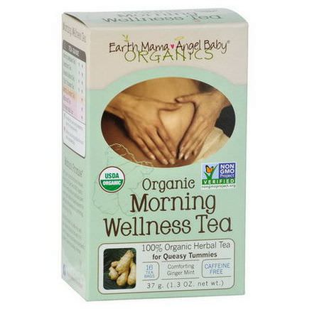 Earth Mama Angel Baby, Organic Morning Wellness Tea, Comforting Ginger Mint, Caffeine Free, 16 Tea Bags 37g